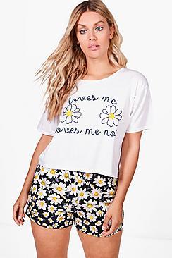 Boohoo Plus Lara Daisy Short And Tee Pj Set