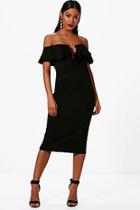 Boohoo Jenna Ring Detail Suedette Midi Dress