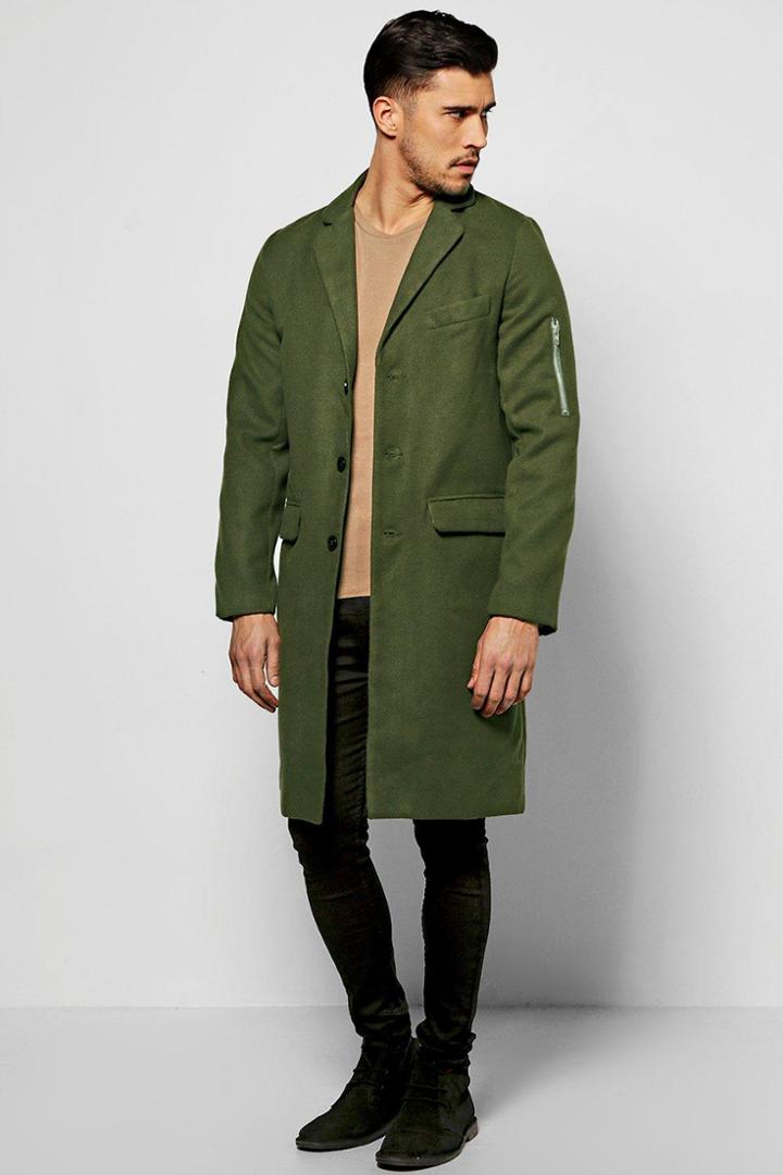 Boohoo Wool Look Ma1 Overcoat Khaki