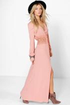 Boohoo Boutique Kia Lace Waist Button Maxi Dress Rose