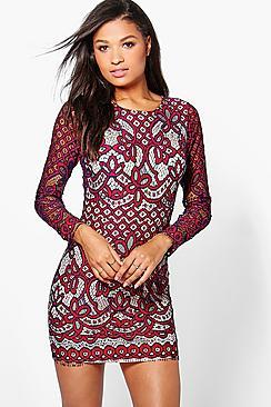 Boohoo Boutique Bria Lace Open Back Bodycon Dress