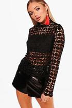 Boohoo Harley Crochet High Neck Blouse
