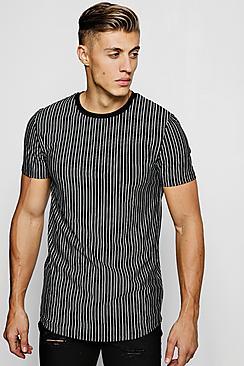 Boohoo Muscle Fit Longline Metallic Stripe T-shirt