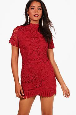 Boohoo Boutique Alice Lace High Neck Bodycon Dress