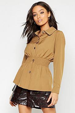 Boohoo Woven Shirred Utility Shirt