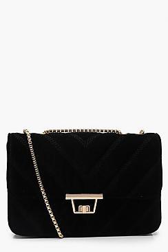 Boohoo Chevron & Lock Velvet Cross Body