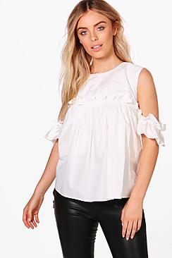 Boohoo Cold Shoulder Ruffle Top