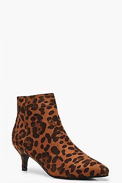 Boohoo Leopard Kitten Heel Pointed Toe Shoe Boots