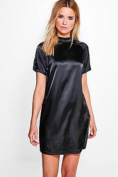 Boohoo Hayley Short Sleeve Satin Shift Dress