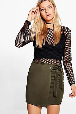 Boohoo Elle Eyelet Tie Wrap Front Mini Skirt
