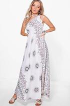 Boohoo Isla Halterneck Printed Tassel Trim Maxi Dress