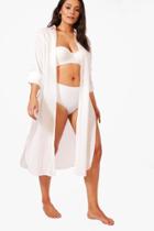 Boohoo Plus Belle Split Leg Beach Shirt White