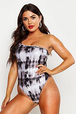 Boohoo Tie Dye One Shoulder Swimsuit