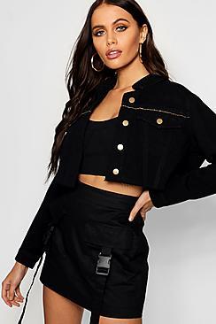 Boohoo Gold Piping Denim Cropped Jacket