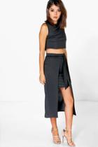 Boohoo Ava Tie Waist Skirt And Crop Co-ord Set Black