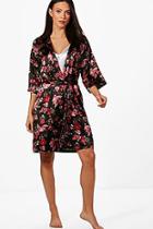 Boohoo Tall Milly Satin Floral Print Kimono Robe