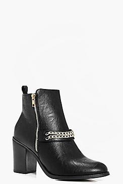 Boohoo Megan Chain Trim Block Heel Boots