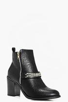 Boohoo Megan Chain Trim Block Heel Boots