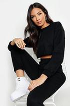 Boohoo Crew Neck Raw Hem & Cuff Jogger Tracksuit
