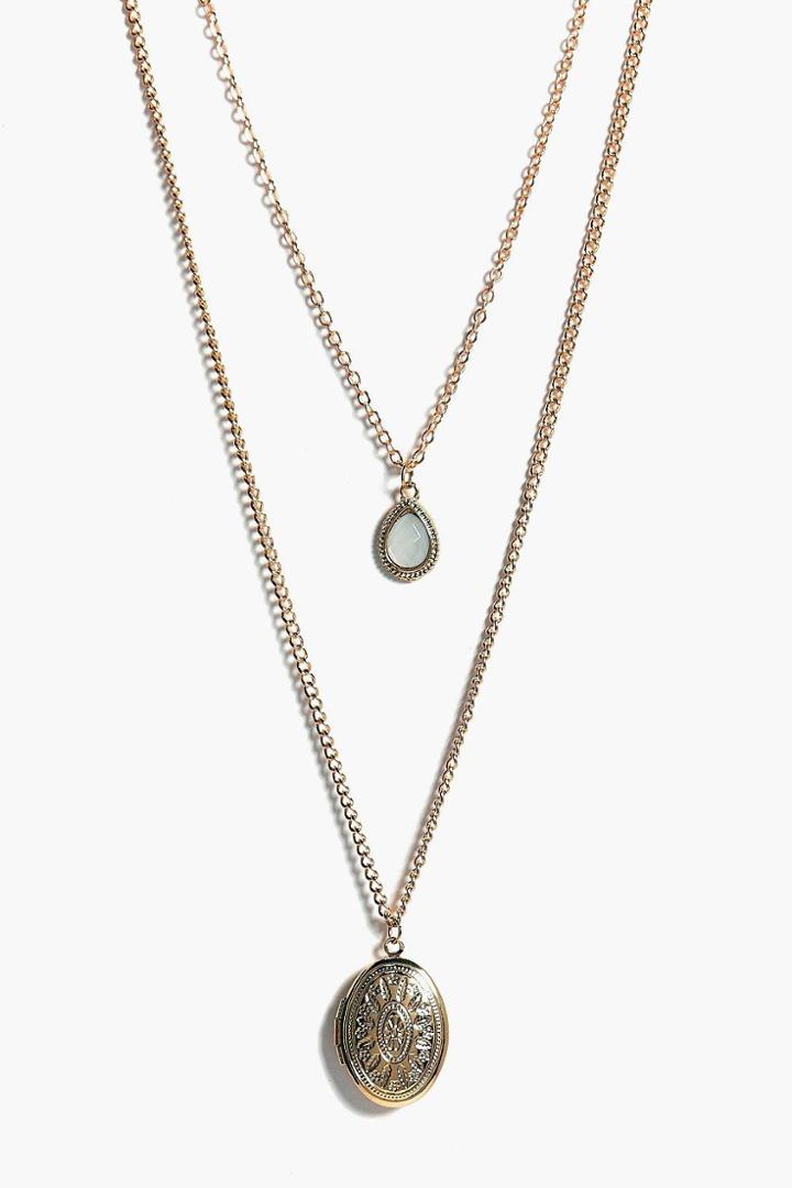 Boohoo Ivy Stone And Ornate Charm Necklace Gold