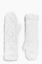 Boohoo Grace Faux Fur Trim Cable Mittens Cream