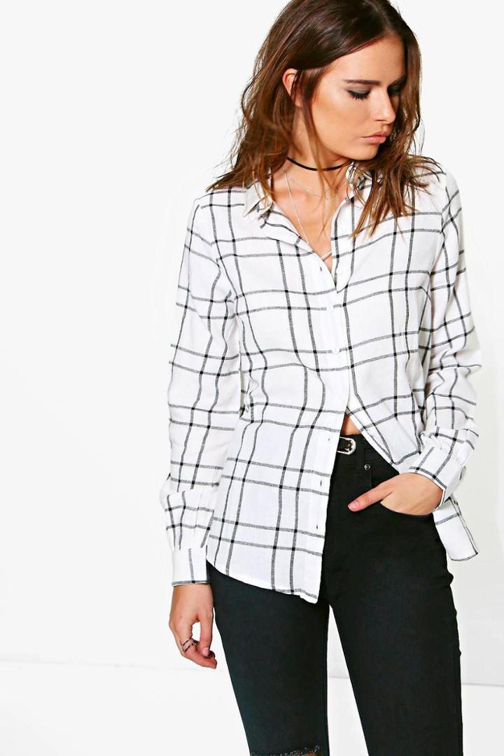 Boohoo Sasha Checked Oversized Shirt White