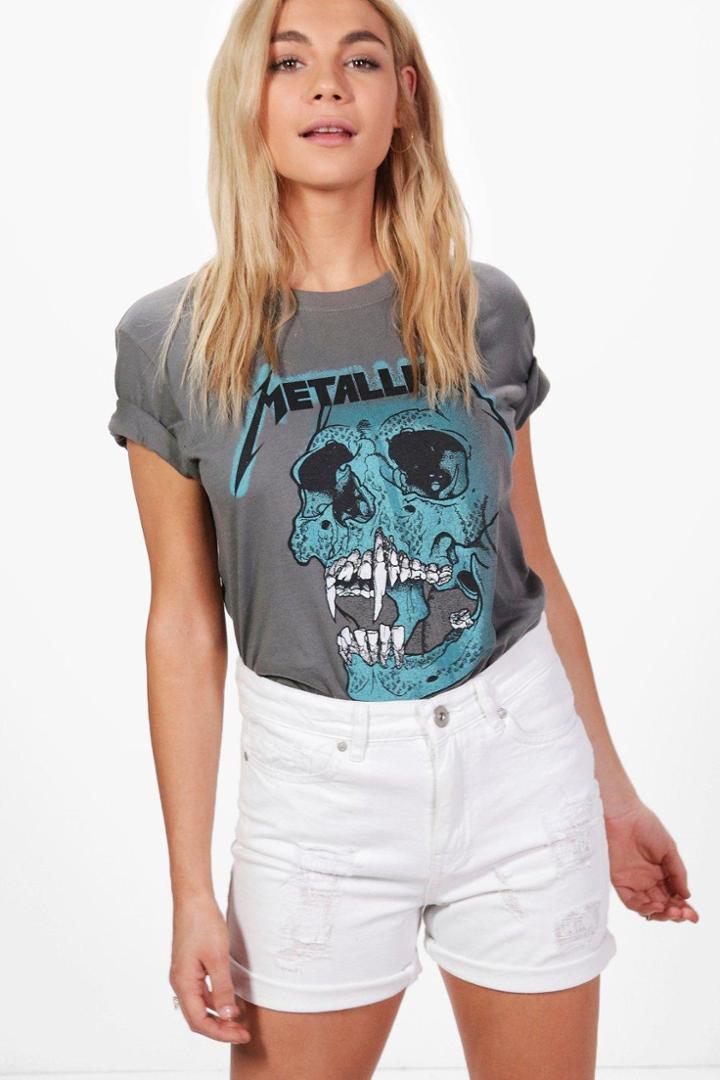 Boohoo Hetty Roll Hem Distressed Mom Shorts White