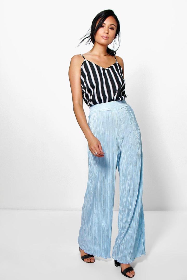 Boohoo Nova Pleated Wide Leg Trousers Sky
