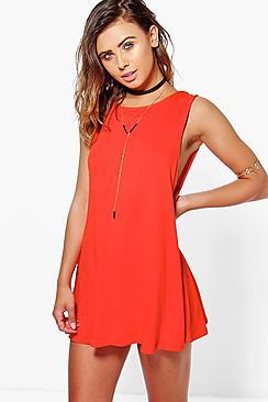 Boohoo Petite Olive Drop Armhole Swing Dress