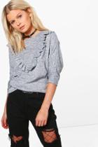 Boohoo Nadia Ruffle Yoke Fine Knit Jumper Grey