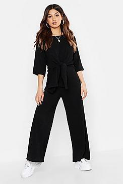 Boohoo Rib Knit Twist Front Top Set