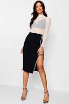 Boohoo Lucy Contrast Binding Crepe Split Midi Skirt