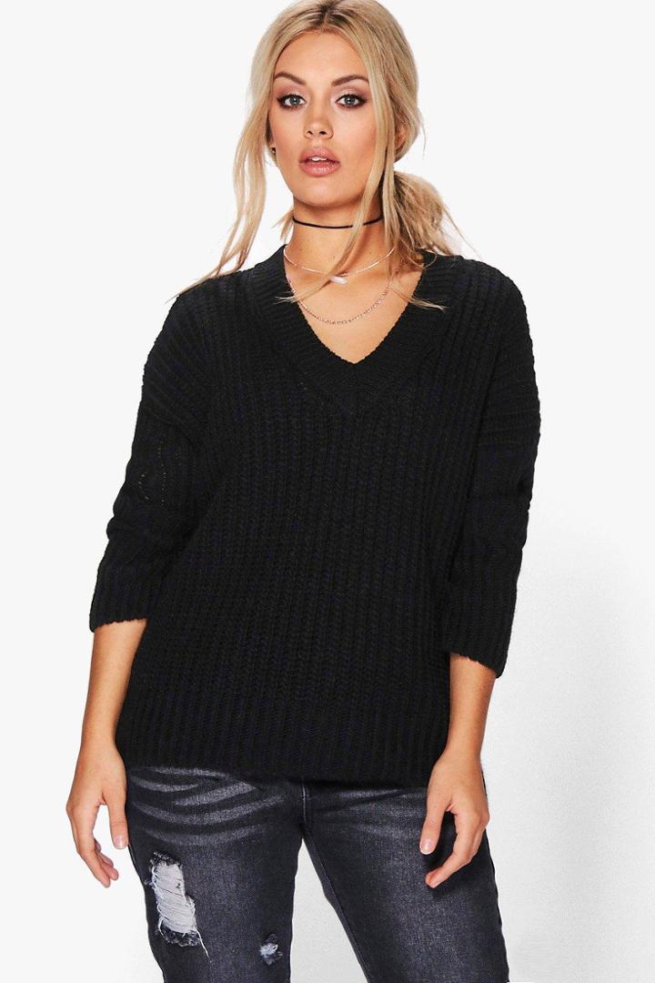 Boohoo Plus Jenny V Neck Oversize Tunic Black