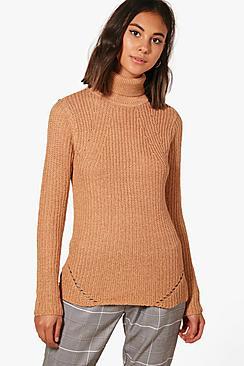 Boohoo Maria Ribbed Roll Neck Side Split Jumper