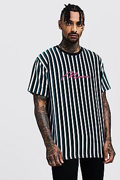 Boohoo Loose Fit Man Signature Velour Stripe T-shirt