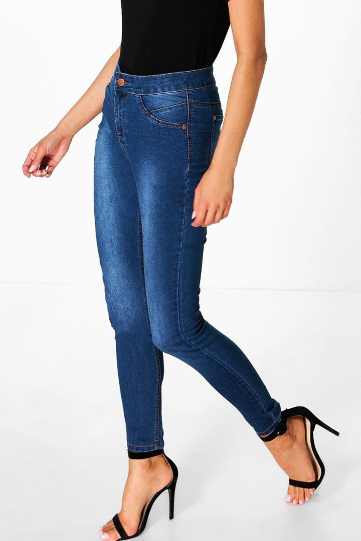 Boohoo Belle Mid Rise Skinny Tube Jeans Blue