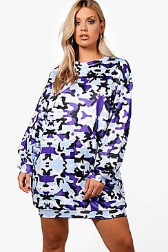 Boohoo Plus Lisa Camo Print Sweat Dress