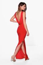 Boohoo Holly Slinky Cowl Back Detail Maxi Dress Red
