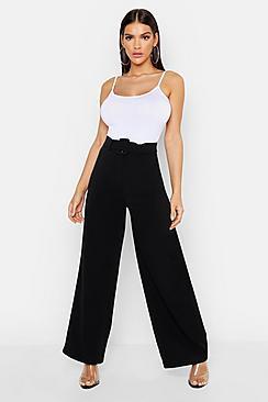 Boohoo Woven Belted Wide Leg Trousers