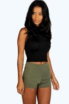 Boohoo Sasha Ponte High Waisted Knicker Shorts Khaki