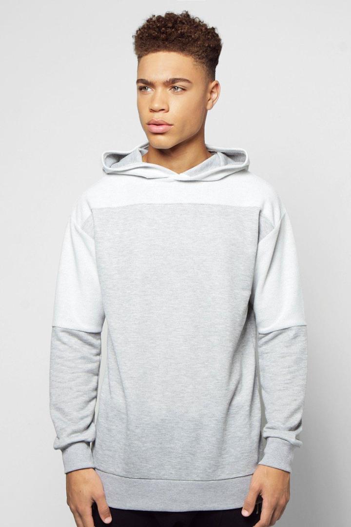 Boohoo Longline Oversized Hoodie With Reverse Panels Grey