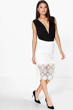 Boohoo Rahima Crochet Lace Midi Skirt