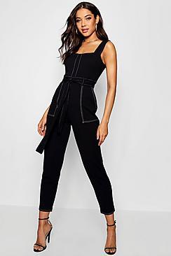 Boohoo Topstitch Square Neck Pocket Jumpsuit
