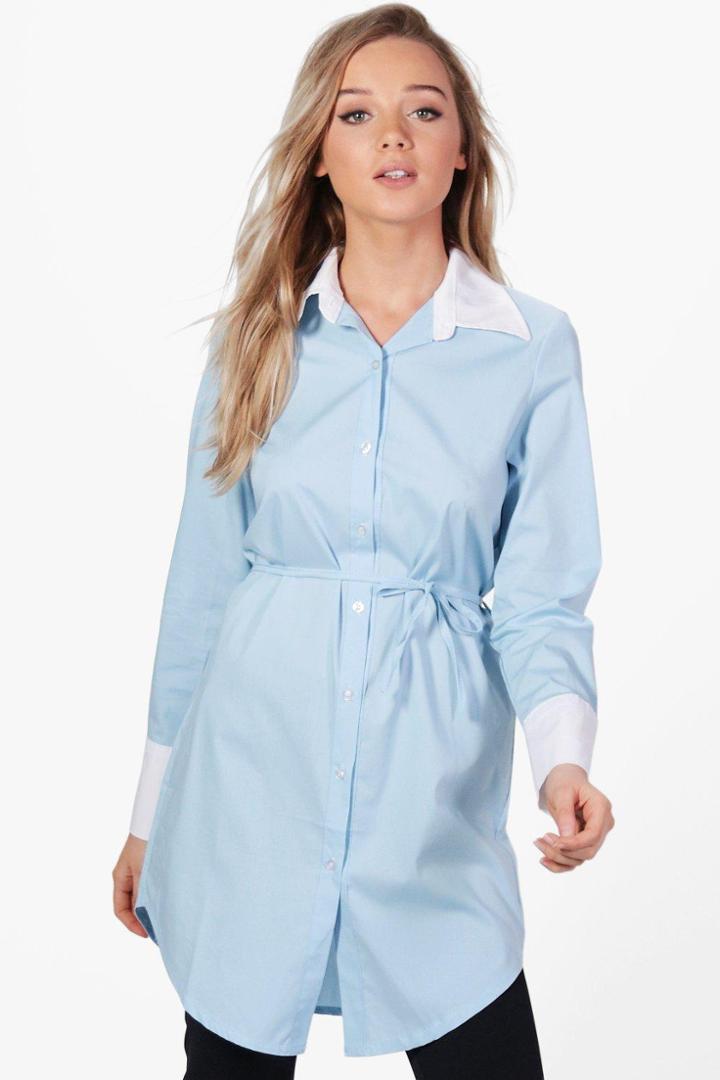 Boohoo Aria Belted Shirt Blue