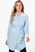 Boohoo Aria Belted Shirt Blue