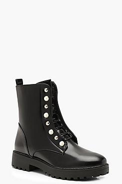 Boohoo Studded Lace Up Hiker Boots