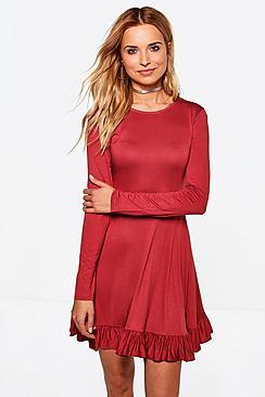 Boohoo Adelaine Ruffle Hem Skater Dress