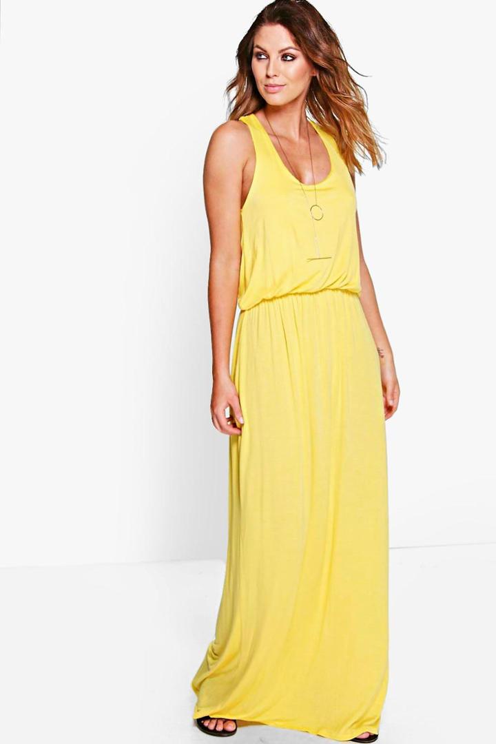 Boohoo Alice Basic Racer Back Maxi Dress Yellow