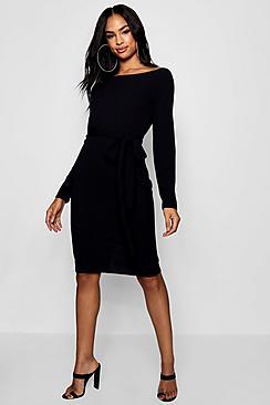 Boohoo Tall Off The Shoulder Belted Midi Dress