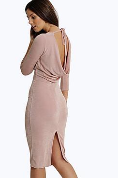 Boohoo Charlotte Slinky Crepe Cowl Back Midi Dress